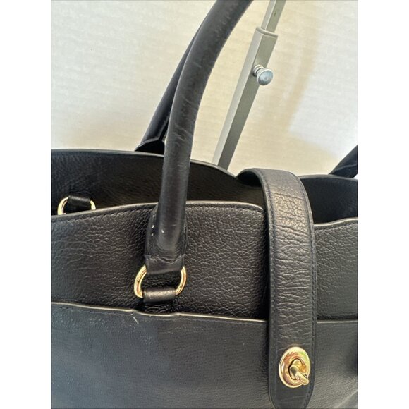 Coach Navy Mercer Leather Satchel Double Handles Crossbody Purse 14x10x5" VGUC* - Picture 3 of 10